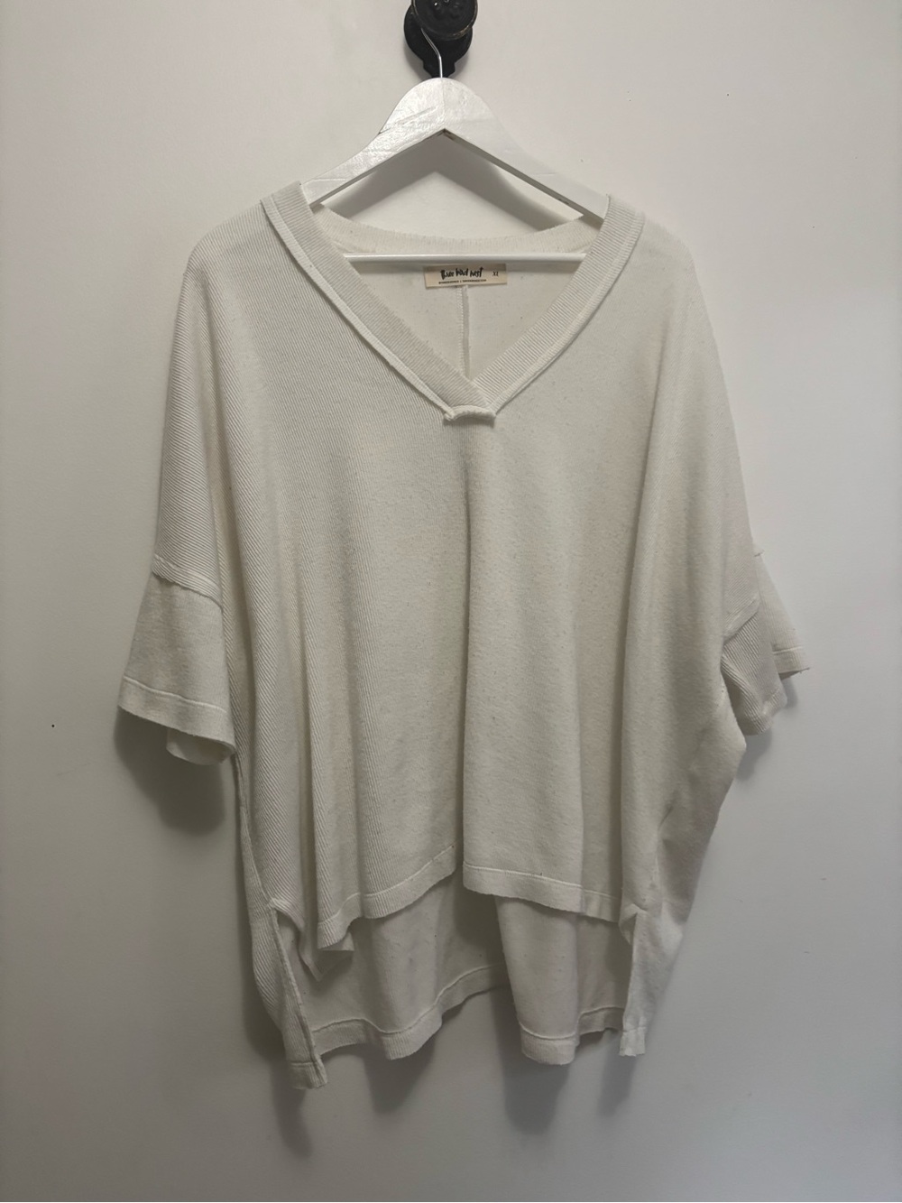 Three Bird Nest Oversized V-Neck Knit Top in White